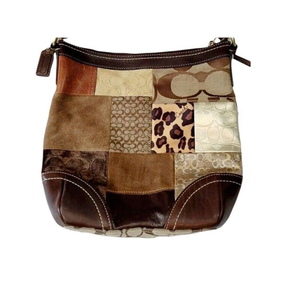 Vintage Coach Animal Print Patchwork Suede, Leather, Canvas & Velvet Hobo Bag - Picture 12 of 15